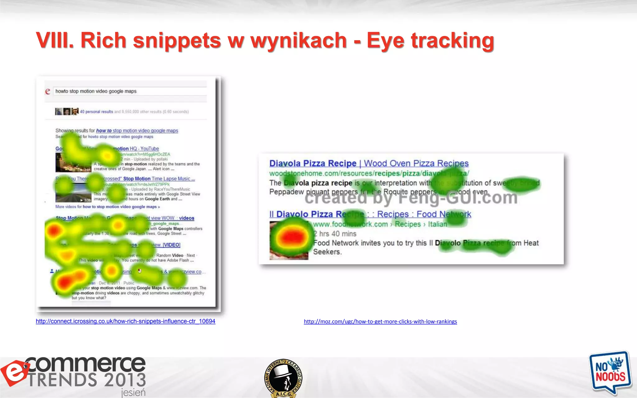 VIII. Rich snippets w wynikach - Eye tracking
http://connect.icrossing.co.uk/how-rich-snippets-influence-ctr_10694 http://moz.com/ugc/how-to-get-more-clicks-with-low-rankings
 