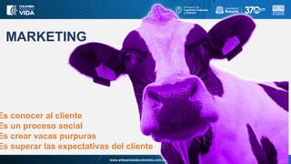 www.artesaniasdecolombia.com.co
MARKETING
Es conocer al cliente
Es un proceso social
Es crear vacas purpuras
Es superar las expectativas del cliente
 