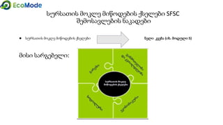 სურსათის მოკლე მიწოდების ქსელები SFSC
შემოსავლების ნაკადები
● სურსათის მოკლე მიწოდების ქსელები ნელი კვება (იხ. მოდული 5)
მისი სარგებელი:
 