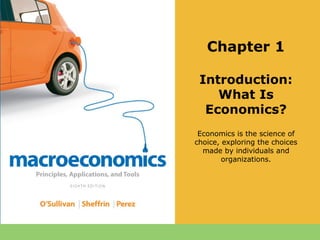 Chapter 1
Introduction:
What Is
Economics?
Economics is the science of
choice, exploring the choices
made by individuals and
organizations.
 