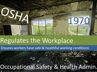 Occupational Safety & Health Admin.
1970
Regulates the Workplace
Ensures workers have safe & healthful working conditions
 