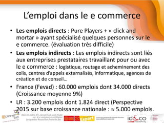  Nombre d’emplois du e commerce : 60 000 dont 34.000 directs           * Chiffres FEVAD