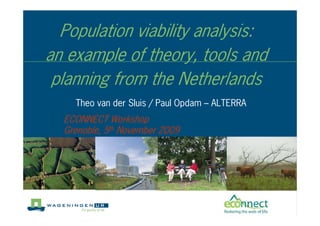 Population viability analysis:
an example of theory, tools and
 planning from the Netherlands
    Theo van der Sluis / Paul Opdam – ALTERRA
  ECONNECT Workshop
  Grenoble, 5th November 2009
 