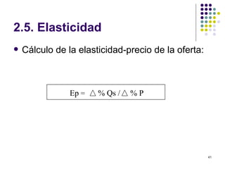 2.5. Elasticidad Cálculo de la elasticidad-precio de la oferta: Ep  =  % Qs /  % P 