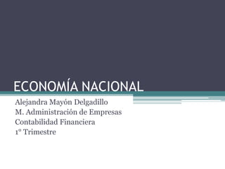 ECONOMÍA NACIONAL
Alejandra Mayón Delgadillo
M. Administración de Empresas
Contabilidad Financiera
1° Trimestre
 