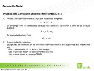 Si prob > α NO SE RECHAZA H0Econometría Financiera – Prof.: Jhon Díaz