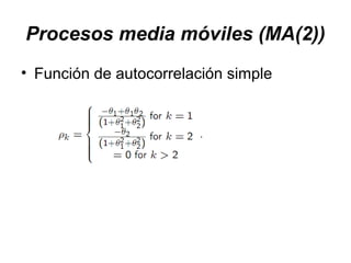 Procesos media móviles (MA(2))
• Función de autocorrelación simple
 