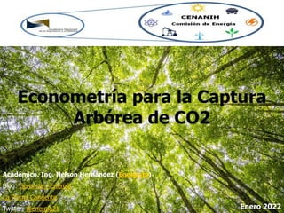 1
Econometría para la Captura
Arbórea de CO2
Académico. Ing. Nelson Hernández (Energista)
Blog: Gerencia y Energía
La Pluma Candente
Twitter: @energia21 Enero 2022
 
