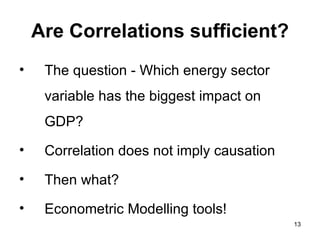 Error Correction Model This model expresses changes in the dependent variable as a function of: current changes in the independent variables  the residual or ‘error’ term in the previous period 