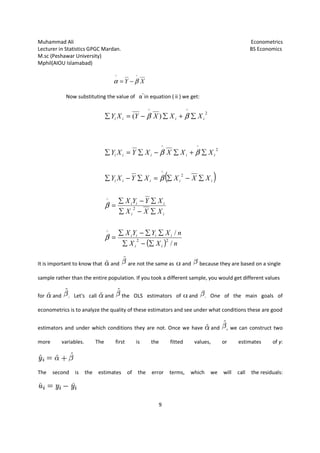 Econometrics notes (Introduction, Simple Linear regression, Multiple ...