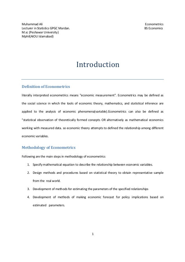 Econometrics Notes Introduction Simple Linear Regression Multiple