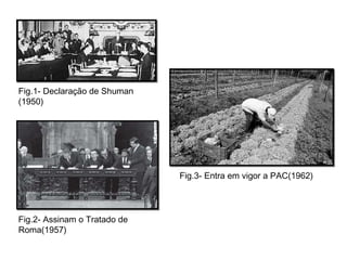Fig.1- Declaração de Shuman (1950) Fig.2- Assinam o Tratado de Roma(1957) Fig.3- Entra em vigor a PAC(1962) 