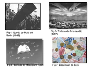 Fig.4- Queda do Muro de Berlim(1989) Fig.5- Tratado de Maastricht(1992) Fig.6- Tratado de Amesterdão (1997) Fig.7- Circulação do €uro 