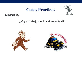 Casos Prácticos
EJEMPLO #1:


              ¿Voy al trabajo caminando o en taxi?
 