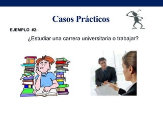 Casos Prácticos
EJEMPLO #2:

       ¿Estudiar una carrera universitaria o trabajar?
 