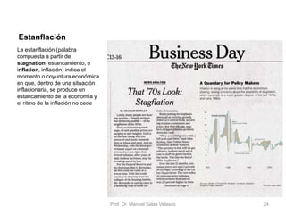 • Incorporamos en nuestro modelo de determinación
de la producción o renta nacional al sector público
para ver cómo afecta su actividad a la producción o
renta de equilibrio
• Al incorporar al sector público debemos considerar los
impuestos, el gasto público y las transferencias
• Ahora, la función de consumo muestra el nivel de
gasto deseado o planeado en consumo por las
familias correspondiente a cada nivel de renta
disponible
𝐶 = 𝑓(𝑌𝑑)
𝑌𝑑 = 𝑌 − 𝑇 + 𝑇𝑅
• Donde T son los impuestos que pagan las familias y TR son
transferencias que reciben del sector público
Prof. Dr. Manuel Salas Velasco 24
El sector público y los impuestos
Economía Política Capítulo 6
 