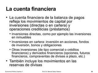 Fijación del tipo de interés
Prof. Dr. Manuel Salas Velasco 38
Tipo de
interés, i
Una venta en el
mercado abierto…
…hace que
suban los tipos
de interés
Cantidad de dinero
Tipo de
interés, i
Una compra en el
mercado abierto…
…hace que
bajen los tipos
de interés
1M 2M
a) Para bajar los tipos de interés
hasta el tipo objetivo iT
Cantidad de dinero
1M2M
b) Para subir los tipos de interés
hasta el tipo objetivo iT
Economía Política Capítulo 7
 