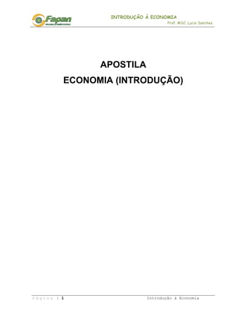 INTRODUÇÃO À ECONOMIA
Prof. MSC. Lucio Sanches
P á g i n a | 1 Introdução à Economia
APOSTILA
ECONOMIA (INTRODUÇÃO)
 