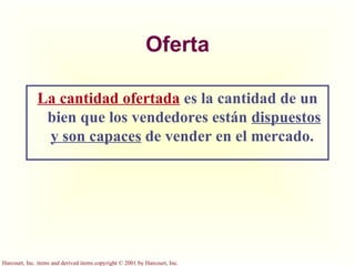 Oferta La cantidad ofertada   es la cantidad de un bien que los vendedores están  dispuestos y son capaces  de vender en el mercado.   