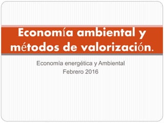 Economía energética y Ambiental
Febrero 2016
Economía ambiental y
métodos de valorización.
 