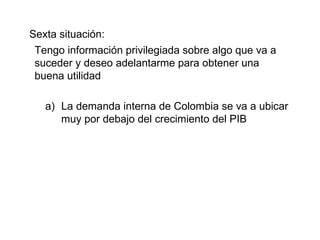 Sexta situación: Tengo información privilegiada sobre algo que va a suceder y deseo adelantarme para obtener una buena utilidad La demanda interna de Colombia se va a ubicar muy por debajo del crecimiento del PIB 