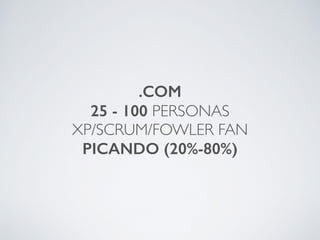 .COM
25 - 100 PERSONAS
XP/SCRUM/FOWLER FAN
PICANDO (20%-80%)
 