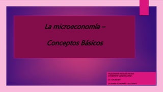 La microeconomía –
Conceptos Básicos
FACILITADOR: NICOLAS ARCAYA.
ESTUDIANTE: GENESIS LOPEZ
CI: V 24.803.667
CATEDRA: ECONOMÍA – SECCIÓN H
 
