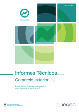 Informes Técnicosvol. 1 nº 68
Comercio exterior vol. 1 nº 7
Intercambio Comercial Argentino
Cifras estimadas de marzo de 2017
Economía
ISSN 2545-6636
 