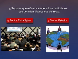  Sectores que reúnen características particulares
que permiten distinguirlos del resto:
 Sector Estratégico  Sector Exterior
 