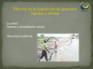 Efectos de la disposición de desechos líquidos y sólidos Recursos acuáticos La salud humana y su bienestar social. 