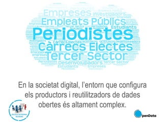 En la societat digital, l’entorn que configura
els productors i reutilitzadors de dades
obertes és altament complex.
 
