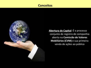 O que é I.P.O.? Do inglês  Initial public offering  é o evento que marca a primeira venda de ações ordinárias de uma empresa no mercado de ações. Seu principal propósito é levantar capital pela sociedade para utilizar como investimento para expansão da empresa. 