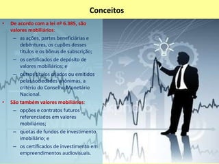 Companhia Aberta  é aquela que, através de registro apropriado junto à  CVM , está autorizada a ter seus  valores mobiliários  negociados junto ao público, tanto em bolsas de valores, quanto no mercado de balcão, organizado ou não. Conceitos A  Comissão de Valores Mobiliários  é uma autarquia federal, cujas atribuições são a normatização, regulamentação, desenvolvimento, o controle e a fiscalização do Mercado de Valores Mobiliários do País 