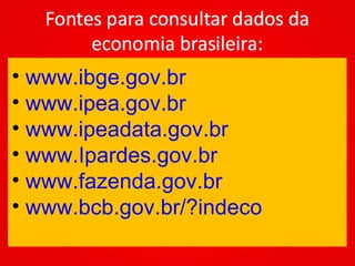 www.ibge.gov.br www.ipea.gov.br www.ipeadata.gov.br www.Ipardes.gov.br www.fazenda.gov.br www.bcb.gov.br/?indeco 