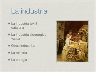 La industria
La industria textil
catalana

La industria siderúrgica
vasca

Otras industrias

La minería

La energía
 