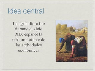 Idea central
 La agricultura fue
  durante el siglo
  XIX español la
 más importante de
  las actividades
    económicas
 