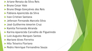  Ariane Renata da Silva Reis
 Bruno Cesar Vale
 Bruno Diego Gonçalves dos Reis
 Fabiana Aparecida da Silva
 Ivan Cristian Santana
 Jeferson Fernando Marcelo Silva
 José Guilherme Amorim Cruz
 Kamila Fernanda Miranda
 Karina Aparecida Carvalho de Figueiredo
 Luiz Augusto Marques Santos
 Mariane Alves Ferreira
 Nilo Teixeira Floriano
 Pedro Henrique Fernandino Souza
 