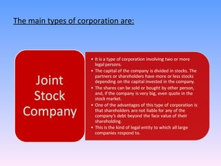 The main types of corporation are: 