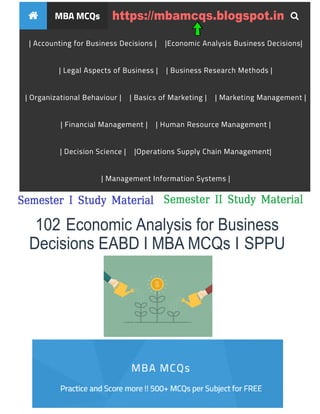 Semester I Study Material Semester II Study Material
https://mbamcqs.blogspot.in
102 Economic Analysis for Business
Decisions EABD I MBA MCQs I SPPU
 