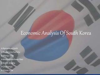Economic Analysis Of South Korea
Aprameya Joshi
Nagarjuna Kalluru
Manju Sree
Manikanteshwar Rao
Arjith Singha
Chaitanya
Vinoo Jose
 