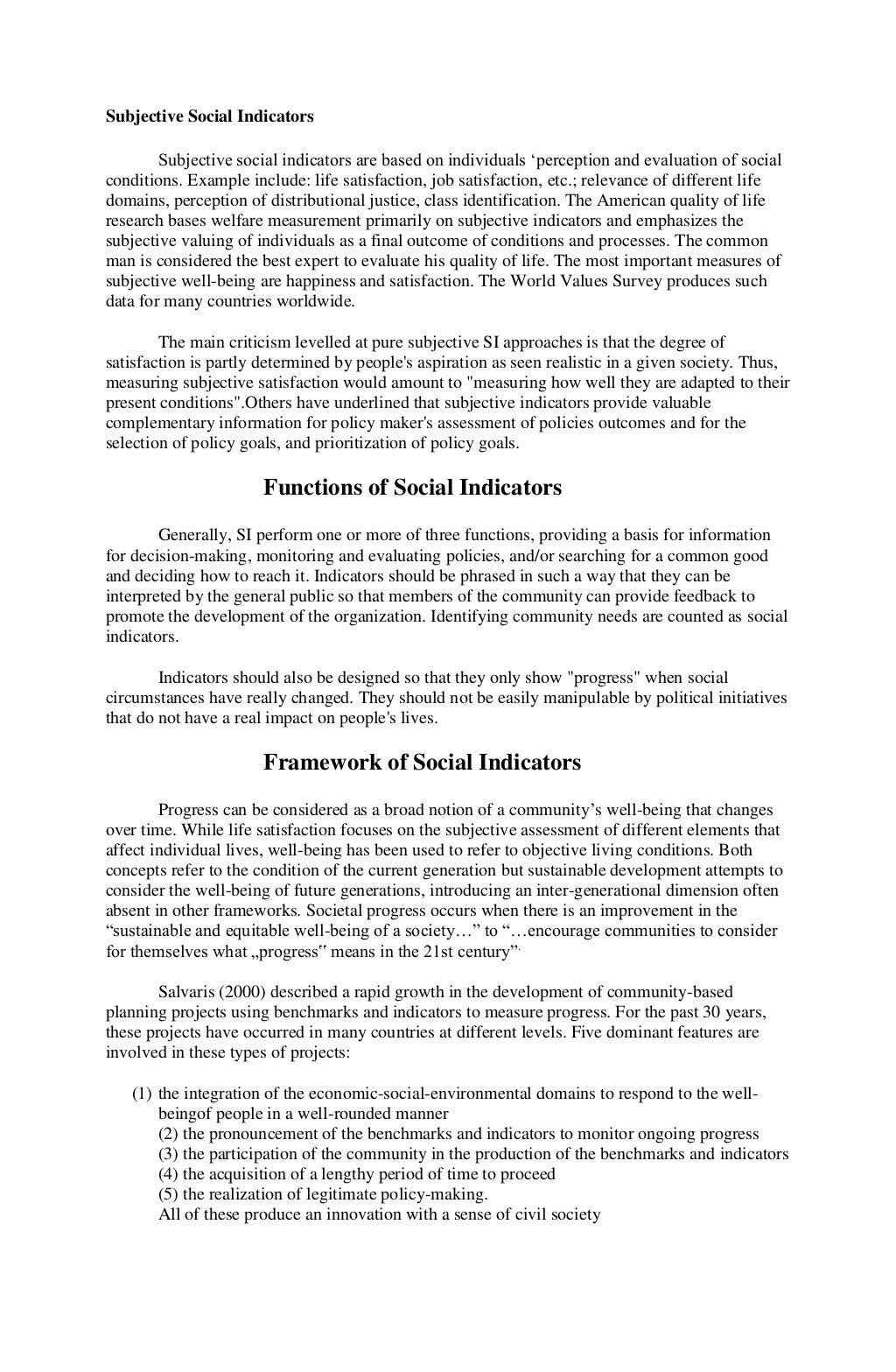 Economic and Social Indicators of Development