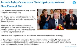 Jacinda Ardern's successor Chris Hipkins sworn in as
New Zealand PM
Research & Development Unit
Source: BBC
Chris Hipkins ...