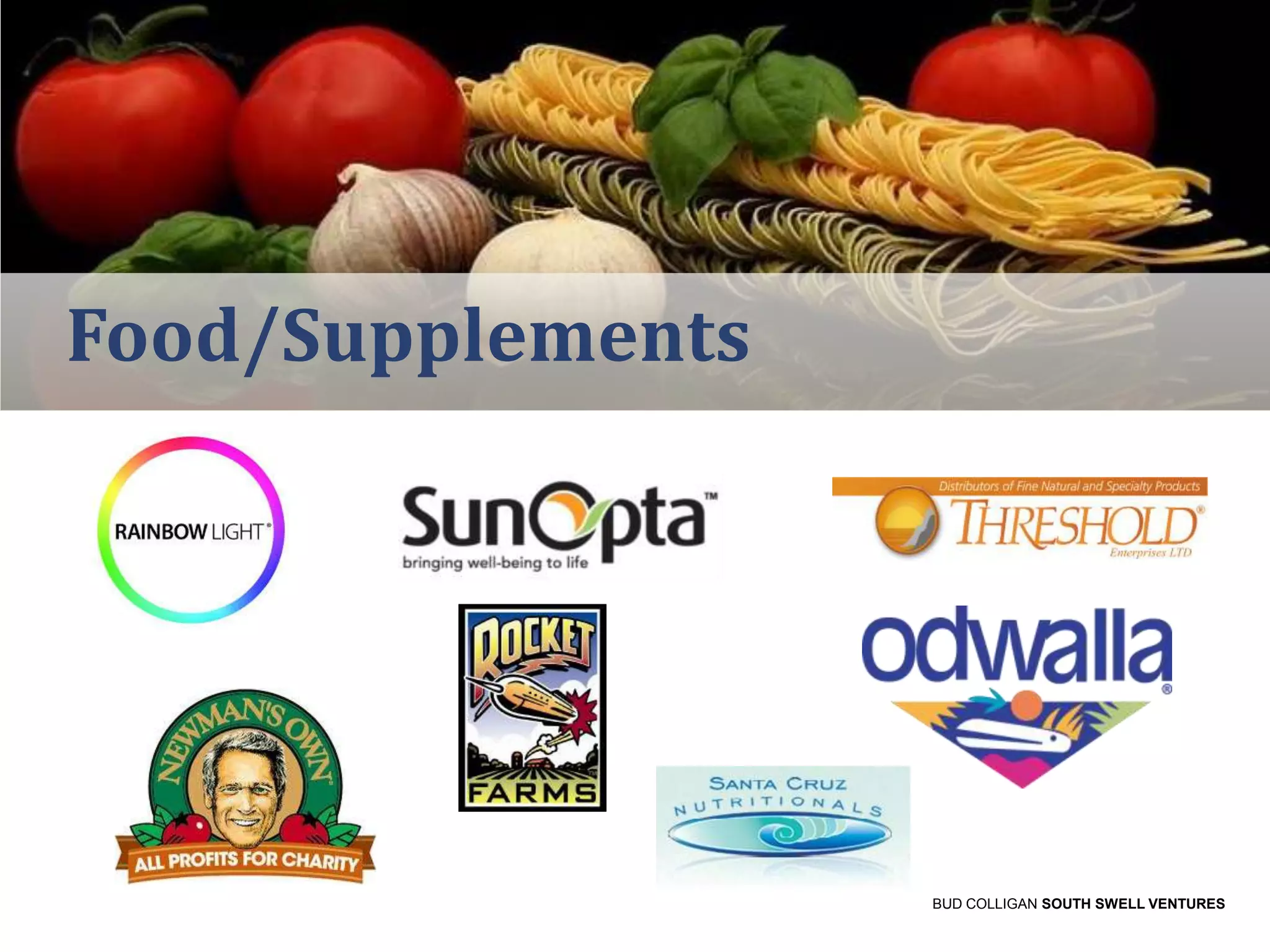 Food/Supplements

BUD COLLIGAN SOUTH SWELL VENTURES

 