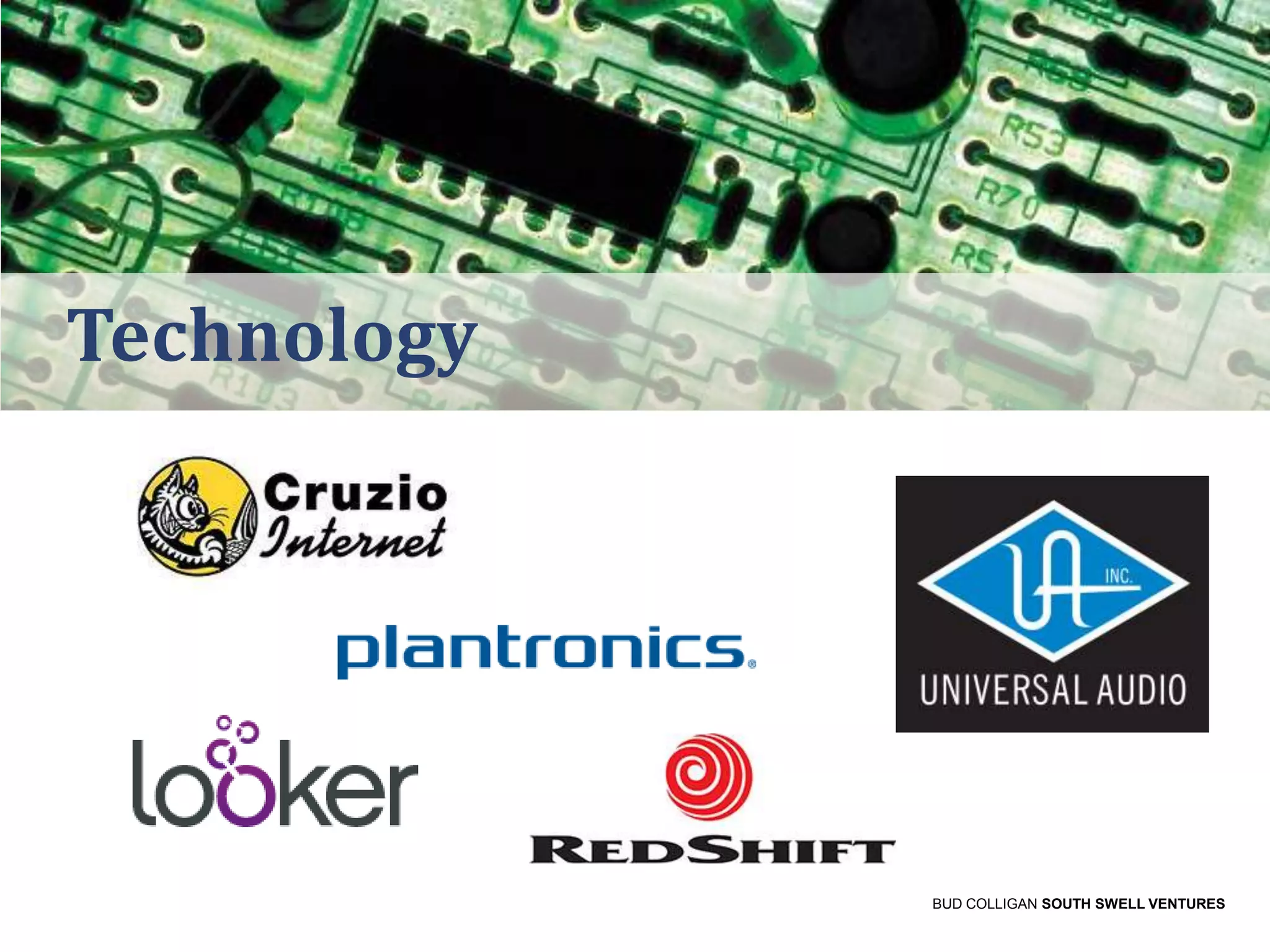 Technology

BUD COLLIGAN SOUTH SWELL VENTURES

 