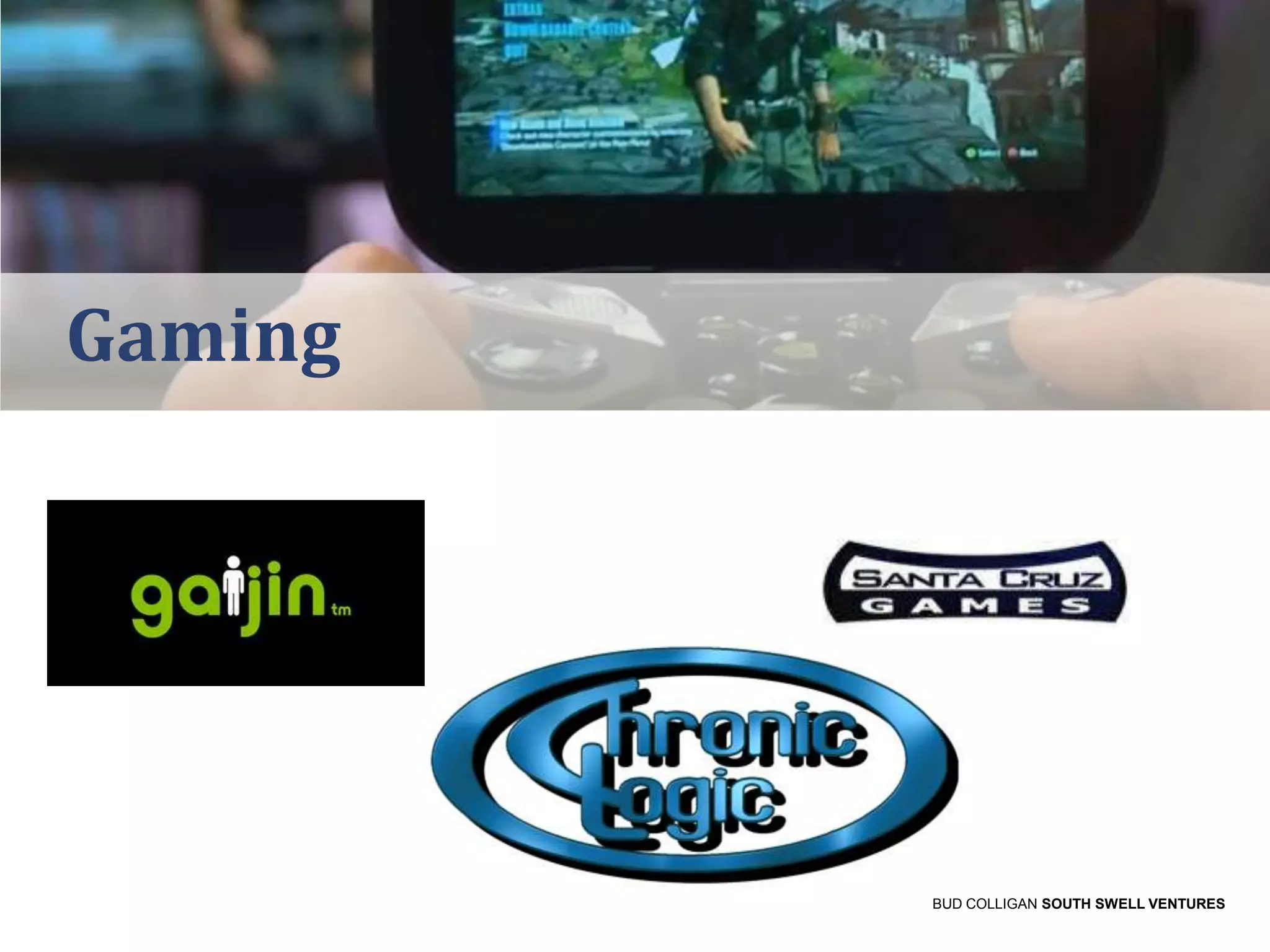 Gaming

BUD COLLIGAN SOUTH SWELL VENTURES

 