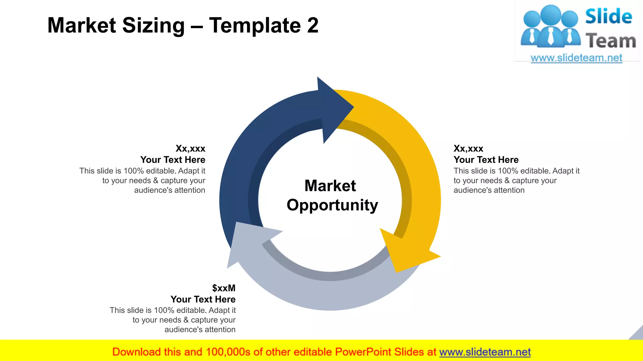 Market Sizing – Template 2
14
Xx,xxx
Your Text Here
This slide is 100% editable. Adapt it
to your needs & capture your
audience's attention
$xxM
Your Text Here
This slide is 100% editable. Adapt it
to your needs & capture your
audience's attention
Xx,xxx
Your Text Here
This slide is 100% editable. Adapt it
to your needs & capture your
audience's attention Market
Opportunity
 