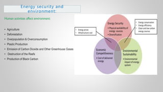Energy security and
environment:
 