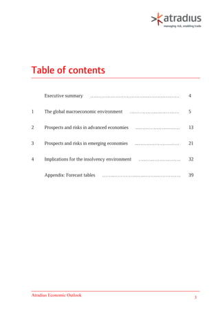 Atradius Economic Outlook
3
Table of contents
Executive summary ……….……………………...………….……. 4
1 The global macroeconomic envir...