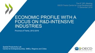 ECONOMIC PROFILE WITH A
FOCUS ON R&D-INTENSIVE
INDUSTRIES
Province of Trento, 2012-2016
The 6th SPL Meeting
OECD Trento Centre for Local Development
11 December 2019
Province of Trento, 2012-2016
Spatial Productivity Lab
Centre for Entrepreneurship, SMEs, Regions and Cities
 
