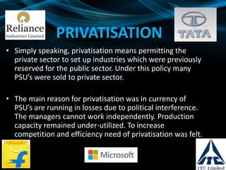 Aggressive Privatization Economic reforms in india | PPTX